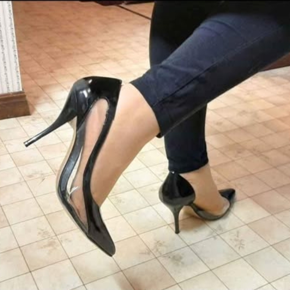 Brand New Sizes 6, 7, 8, 9 Black Patent/Transparent High Heeled Pumps